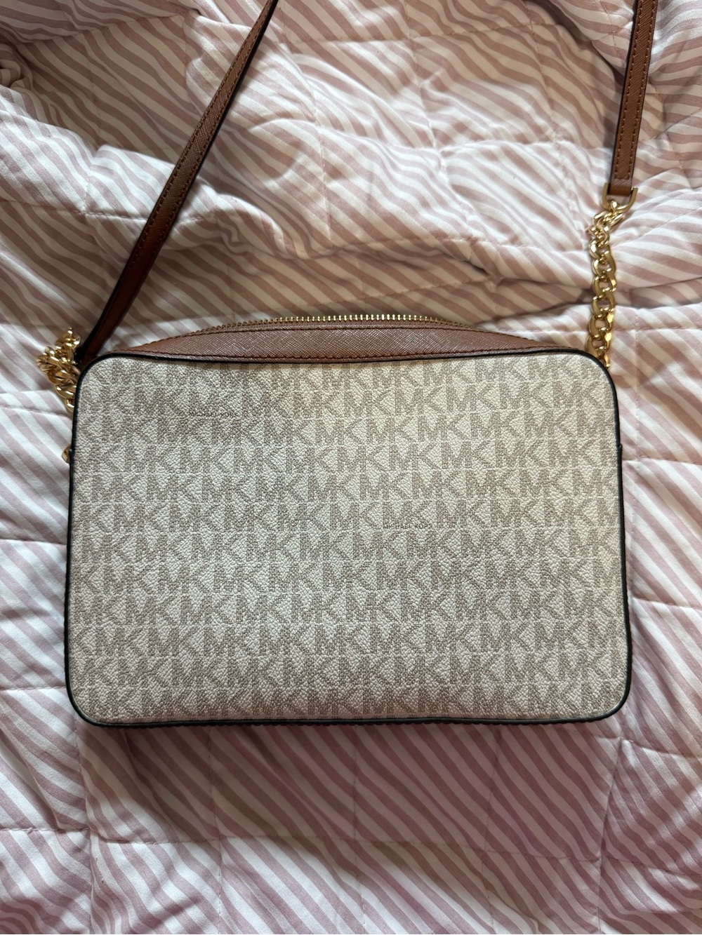 Michael Kors Jet Set Signature Beige Crossbody Bag